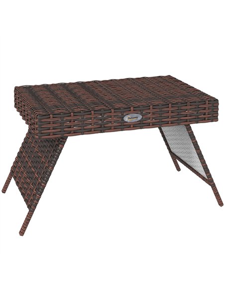 Outsunny Foldable Outdoor Coffee Table, Steel Frame Rattan Side Table, Coffee Table Side Table for Garden, Brown - pic 126408 | FastDaddyshop