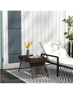 Outsunny Foldable Outdoor Coffee Table, Steel Frame Rattan Side Table, Coffee Table Side Table for Garden, Brown 2