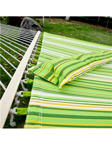Outsunny Hammock Camping Swing Outdoor Garden Beach Stripe Hanging Bed with Pillow 188L x 140W (cm)