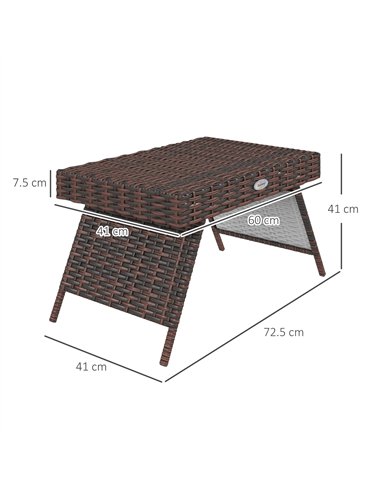 Outsunny Foldable Outdoor Coffee Table, Steel Frame Rattan Side Table, Coffee Table Side Table for Garden, Brown