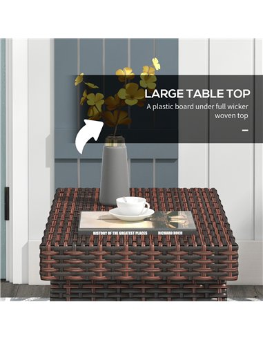 Outsunny Foldable Outdoor Coffee Table, Steel Frame Rattan Side Table, Coffee Table Side Table for Garden, Brown