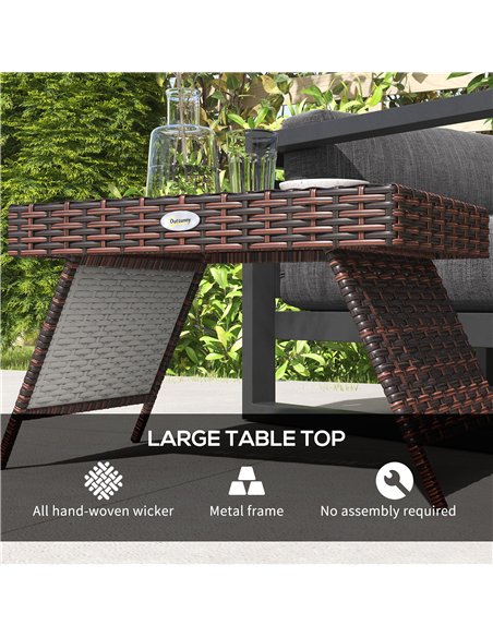 Outsunny Foldable Outdoor Coffee Table, Steel Frame Rattan Side Table, Coffee Table Side Table for Garden, Brown - pic 126412 | FastDaddyshop