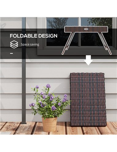 Outsunny Foldable Outdoor Coffee Table, Steel Frame Rattan Side Table, Coffee Table Side Table for Garden, Brown