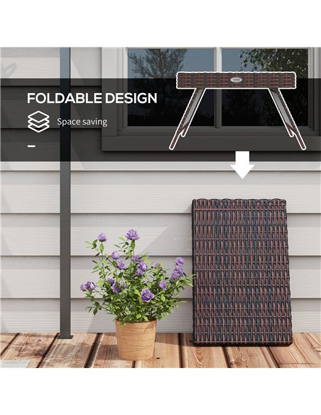 Outsunny Foldable Outdoor Coffee Table, Steel Frame Rattan Side Table, Coffee Table Side Table for Garden, Brown - pic 126413 | FastDaddyshop
