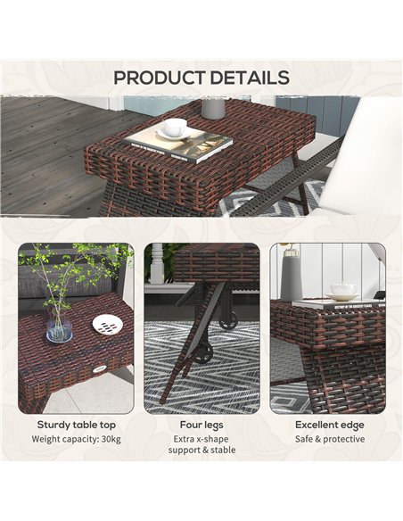 Outsunny Foldable Outdoor Coffee Table, Steel Frame Rattan Side Table, Coffee Table Side Table for Garden, Brown - pic 126414 | FastDaddyshop