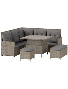 Outsunny 6 Pieces Outdoor PE Rattan Garden Furniture, Patio Wicker Sectional Conversation Corner Sofa w/ Soft Padded Cushion & L
