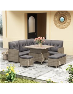Outsunny 6 Pieces Outdoor PE Rattan Garden Furniture, Patio Wicker Sectional Conversation Corner Sofa w/ Soft Padded Cushion & L 2