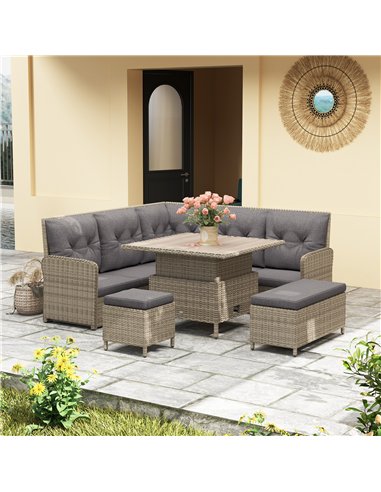 Outsunny 6 Pieces Outdoor PE Rattan Garden Furniture, Patio Wicker Sectional Conversation Corner Sofa w/ Soft Padded Cushion & L