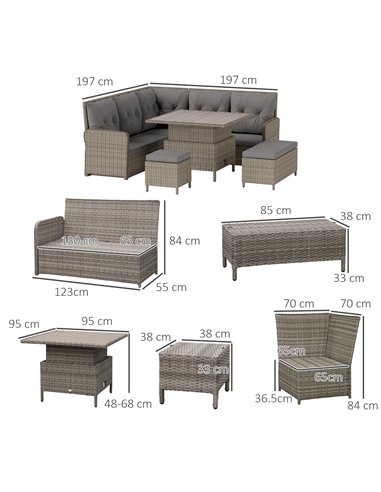 Outsunny 6 Pieces Outdoor PE Rattan Garden Furniture, Patio Wicker Sectional Conversation Corner Sofa w/ Soft Padded Cushion & L
