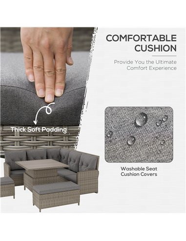 Outsunny 6 Pieces Outdoor PE Rattan Garden Furniture, Patio Wicker Sectional Conversation Corner Sofa w/ Soft Padded Cushion & L