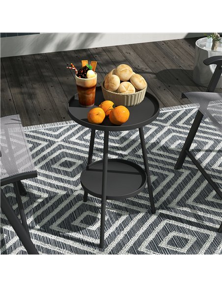 Outsunny Round Garden Table, 2-Tier Small Side Table, Metal Patio Table Coffee Table Dining Table for Porch Deck Balcony, Black - pic 126445 | FastDaddyshop