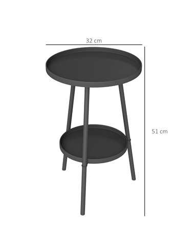 Outsunny Round Garden Table, 2-Tier Small Side Table, Metal Patio Table Coffee Table Dining Table for Porch Deck Balcony, Black