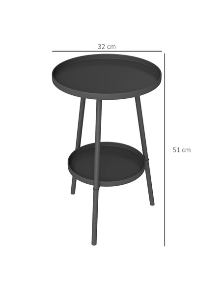 Outsunny Round Garden Table, 2-Tier Small Side Table, Metal Patio Table Coffee Table Dining Table for Porch Deck Balcony, Black - pic 126446 | FastDaddyshop