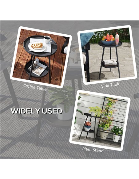 Outsunny Round Garden Table, 2-Tier Small Side Table, Metal Patio Table Coffee Table Dining Table for Porch Deck Balcony, Black - pic 126449 | FastDaddyshop