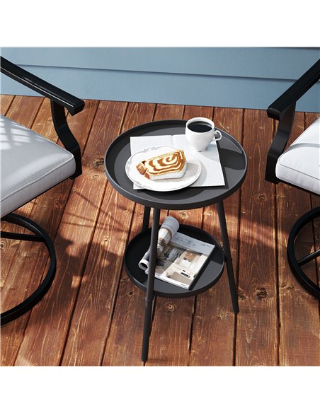 Outsunny Round Garden Table, 2-Tier Small Side Table, Metal Patio Table Coffee Table Dining Table for Porch Deck Balcony, Black - pic 126450 | FastDaddyshop
