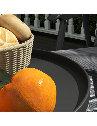 Outsunny Round Garden Table, 2-Tier Small Side Table, Metal Patio Table Coffee Table Dining Table for Porch Deck Balcony, Black