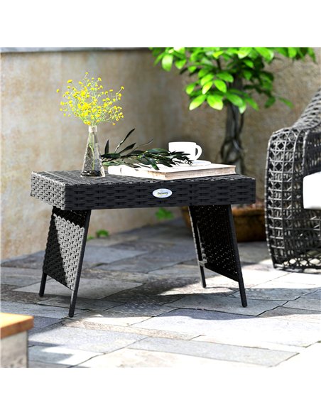 Outsunny Foldable Outdoor Coffee Table, Steel Frame Rattan Side Table, Coffee Table Side Table for Garden, Black - pic 126454 | FastDaddyshop