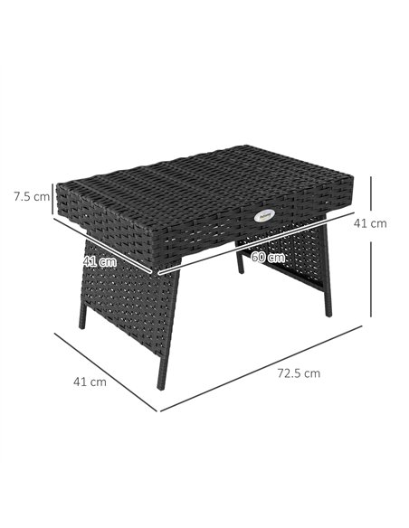 Outsunny Foldable Outdoor Coffee Table, Steel Frame Rattan Side Table, Coffee Table Side Table for Garden, Black - pic 126455 | FastDaddyshop