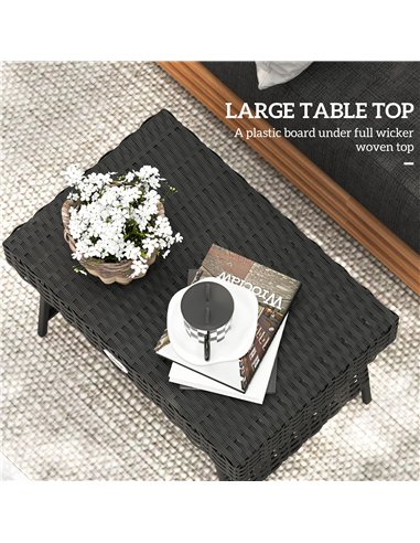 Outsunny Foldable Outdoor Coffee Table, Steel Frame Rattan Side Table, Coffee Table Side Table for Garden, Black