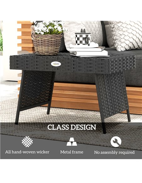 Outsunny Foldable Outdoor Coffee Table, Steel Frame Rattan Side Table, Coffee Table Side Table for Garden, Black - pic 126457 | FastDaddyshop