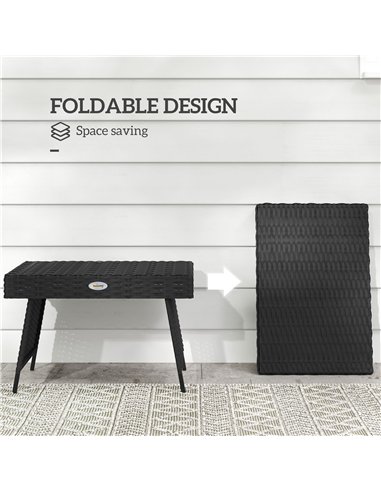 Outsunny Foldable Outdoor Coffee Table, Steel Frame Rattan Side Table, Coffee Table Side Table for Garden, Black