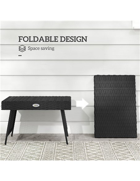 Outsunny Foldable Outdoor Coffee Table, Steel Frame Rattan Side Table, Coffee Table Side Table for Garden, Black - pic 126458 | FastDaddyshop