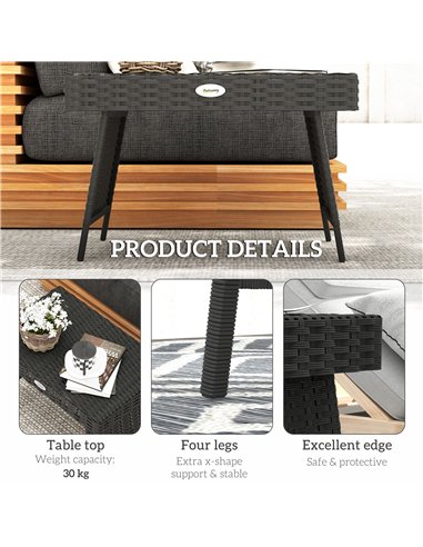 Outsunny Foldable Outdoor Coffee Table, Steel Frame Rattan Side Table, Coffee Table Side Table for Garden, Black