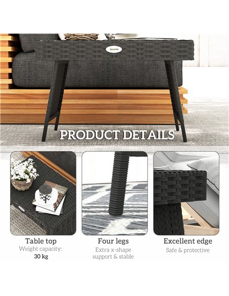 Outsunny Foldable Outdoor Coffee Table, Steel Frame Rattan Side Table, Coffee Table Side Table for Garden, Black - pic 126459 | FastDaddyshop