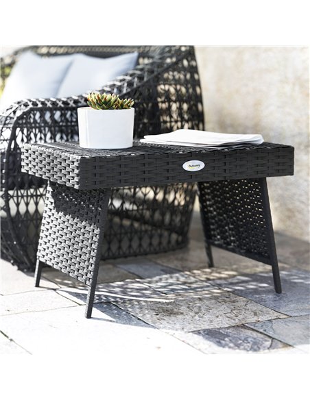 Outsunny Foldable Outdoor Coffee Table, Steel Frame Rattan Side Table, Coffee Table Side Table for Garden, Black - pic 126460 | FastDaddyshop