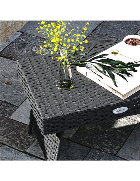 Outsunny Foldable Outdoor Coffee Table, Steel Frame Rattan Side Table, Coffee Table Side Table for Garden, Black - pic 126461 | FastDaddyshop