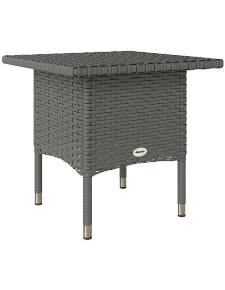 Outsunny Rattan Side Table, Outdoor Coffee Table with Plastic Board Under the Full Woven Table Top for Patio, Garden, Balcony, G - pic 126462 | FastDaddyshop