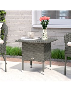 Outsunny Rattan Side Table, Outdoor Coffee Table with Plastic Board Under the Full Woven Table Top for Patio, Garden, Balcony, G 2
