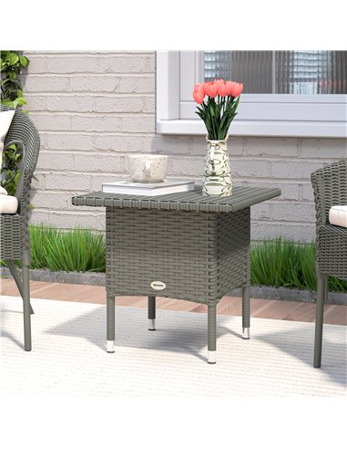 Outsunny Rattan Side Table, Outdoor Coffee Table with Plastic Board Under the Full Woven Table Top for Patio, Garden, Balcony, G