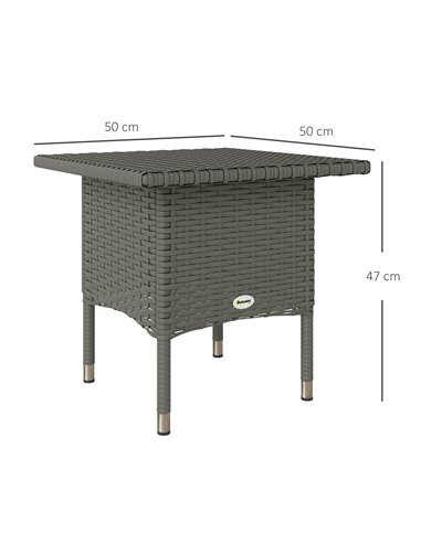 Outsunny Rattan Side Table, Outdoor Coffee Table with Plastic Board Under the Full Woven Table Top for Patio, Garden, Balcony, G