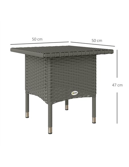 Outsunny Rattan Side Table, Outdoor Coffee Table with Plastic Board Under the Full Woven Table Top for Patio, Garden, Balcony, G - pic 126464 | FastDaddyshop