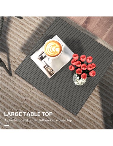 Outsunny Rattan Side Table, Outdoor Coffee Table with Plastic Board Under the Full Woven Table Top for Patio, Garden, Balcony, G