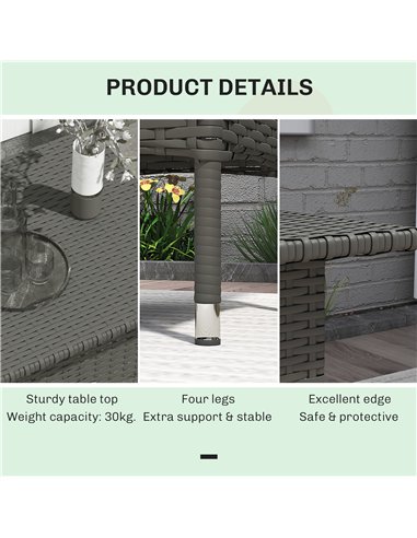 Outsunny Rattan Side Table, Outdoor Coffee Table with Plastic Board Under the Full Woven Table Top for Patio, Garden, Balcony, G