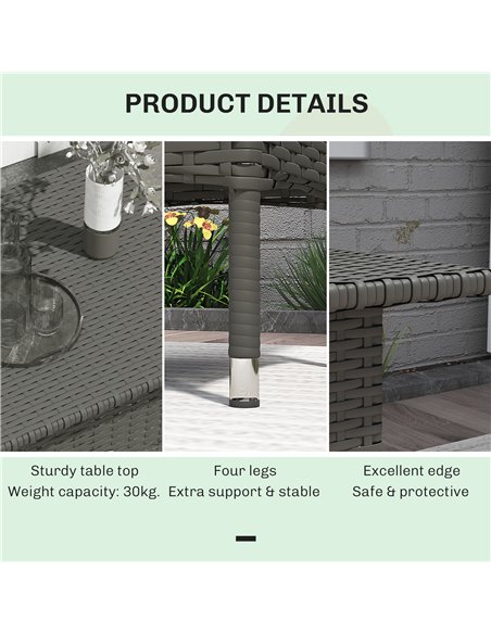 Outsunny Rattan Side Table, Outdoor Coffee Table with Plastic Board Under the Full Woven Table Top for Patio, Garden, Balcony, G - pic 126467 | FastDaddyshop