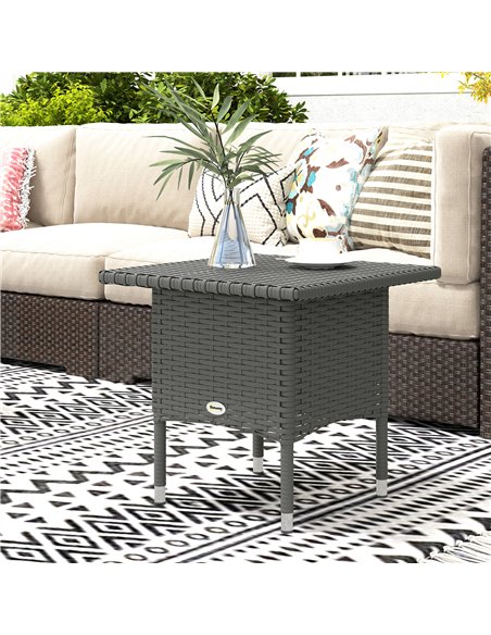 Outsunny Rattan Side Table, Outdoor Coffee Table with Plastic Board Under the Full Woven Table Top for Patio, Garden, Balcony, G - pic 126468 | FastDaddyshop