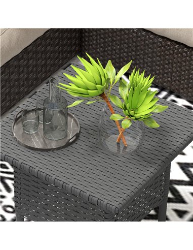 Outsunny Rattan Side Table, Outdoor Coffee Table with Plastic Board Under the Full Woven Table Top for Patio, Garden, Balcony, G