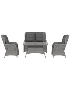 Outsunny Garden PE Rattan Dining Sofa Set, Outdoor 4 Seater Wicker Furniture, High Back Chairs with Cushions, Tempered Glass Cof