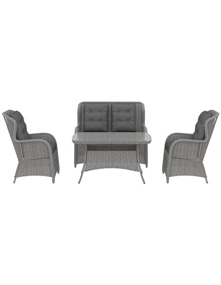 Outsunny Garden PE Rattan Dining Sofa Set, Outdoor 4 Seater Wicker Furniture, High Back Chairs with Cushions, Tempered Glass Cof - pic 126471 | FastDaddyshop