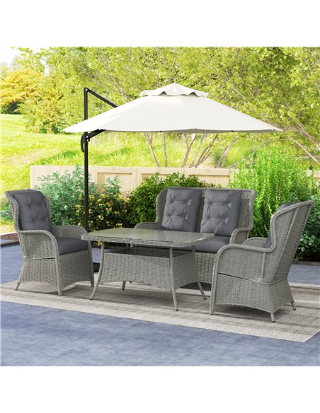 Outsunny Garden PE Rattan Dining Sofa Set, Outdoor 4 Seater Wicker Furniture, High Back Chairs with Cushions, Tempered Glass Cof - pic 126472 | FastDaddyshop