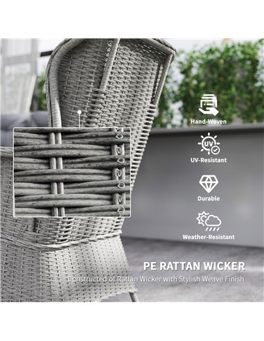 Outsunny Garden PE Rattan Dining Sofa Set, Outdoor 4 Seater Wicker Furniture, High Back Chairs with Cushions, Tempered Glass Cof