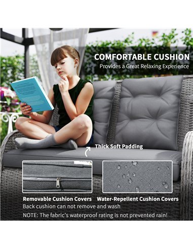 Outsunny Garden PE Rattan Dining Sofa Set, Outdoor 4 Seater Wicker Furniture, High Back Chairs with Cushions, Tempered Glass Cof