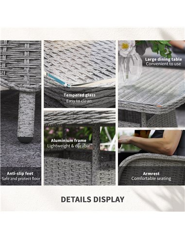Outsunny Garden PE Rattan Dining Sofa Set, Outdoor 4 Seater Wicker Furniture, High Back Chairs with Cushions, Tempered Glass Cof