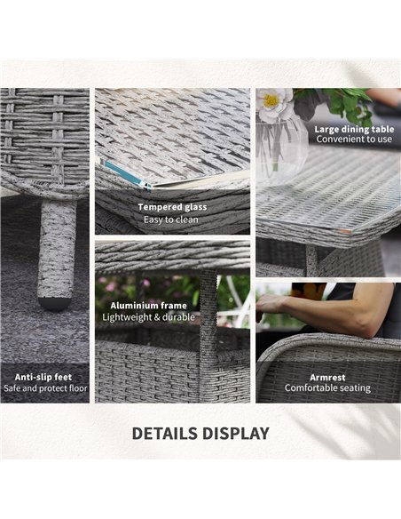 Outsunny Garden PE Rattan Dining Sofa Set, Outdoor 4 Seater Wicker Furniture, High Back Chairs with Cushions, Tempered Glass Cof - pic 126476 | FastDaddyshop