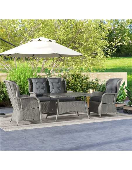 Outsunny Garden PE Rattan Dining Sofa Set, Outdoor 4 Seater Wicker Furniture, High Back Chairs with Cushions, Tempered Glass Cof - pic 126479 | FastDaddyshop