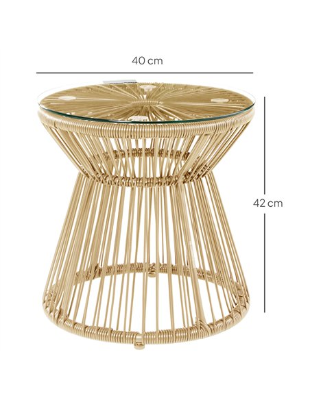Outsunny Round End Table, Rattan Side Table, Hollow Drum Design Coffee Table w/ Glass Tabletop for Patio, Garden, Balcony Natura - pic 126482 | FastDaddyshop