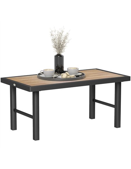 Outsunny Metal Garden Coffee Table, Outdoor Side Table with SPC Woodgrain Tabletop for Outside, Garden, Balcony, Porch, 100 x 53 - pic 126489 | FastDaddyshop